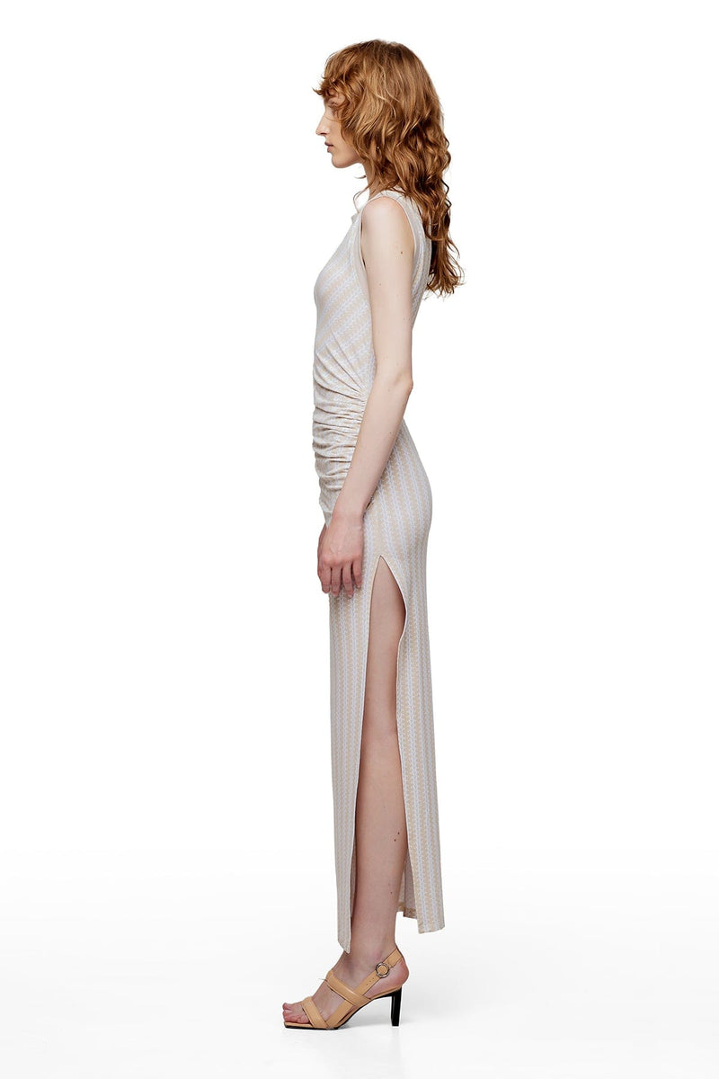 JONNY COTA JERSEY DRESS WITH CHAINS IN WHITE AND BONE