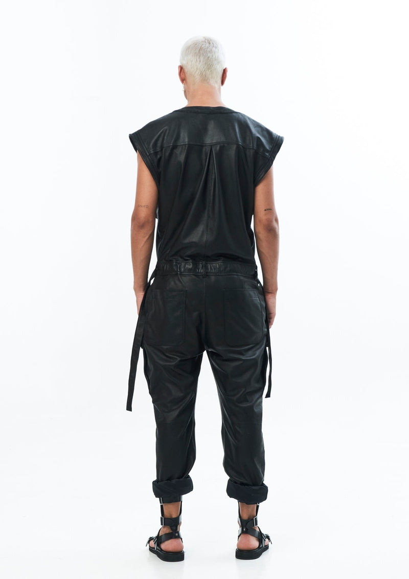 JONNY COTA Jumpsuit SLEEVELESS LEATHER JUMPSUIT IN BLACK