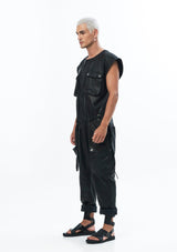 JONNY COTA Jumpsuit SLEEVELESS LEATHER JUMPSUIT IN BLACK