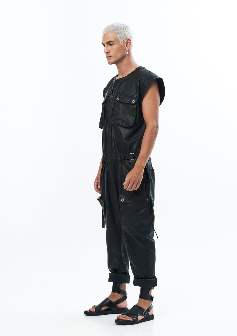 JONNY COTA Jumpsuit SLEEVELESS LEATHER JUMPSUIT IN BLACK