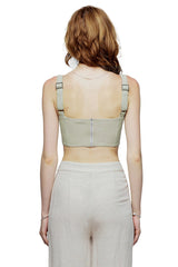 JONNY COTA LEATHER CROPPED BUSTIER IN BONE