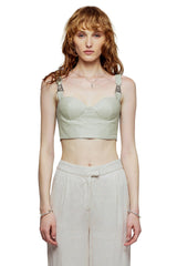 JONNY COTA LEATHER CROPPED BUSTIER IN BONE