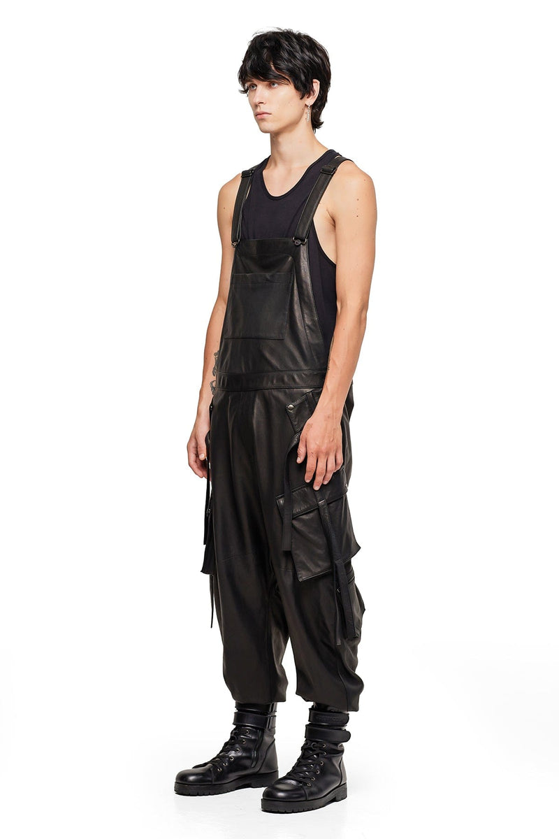 JONNY COTA LEATHER OVERALLS IN BLACK