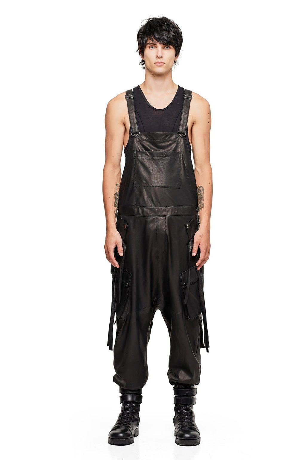 LEATHER OVERALLS IN BLACK JONNY COTA LEATHER OVERALLS IN BLACK JONNY COTA