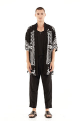 JONNY COTA MEN'S OUTERWEAR ONE SIZE / BLACK TEMPLE PRINT KIMONO IN BLACK