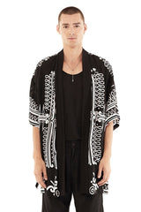 JONNY COTA MEN'S OUTERWEAR ONE SIZE / BLACK TEMPLE PRINT KIMONO IN BLACK