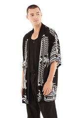 JONNY COTA MEN'S OUTERWEAR ONE SIZE / BLACK TEMPLE PRINT KIMONO IN BLACK