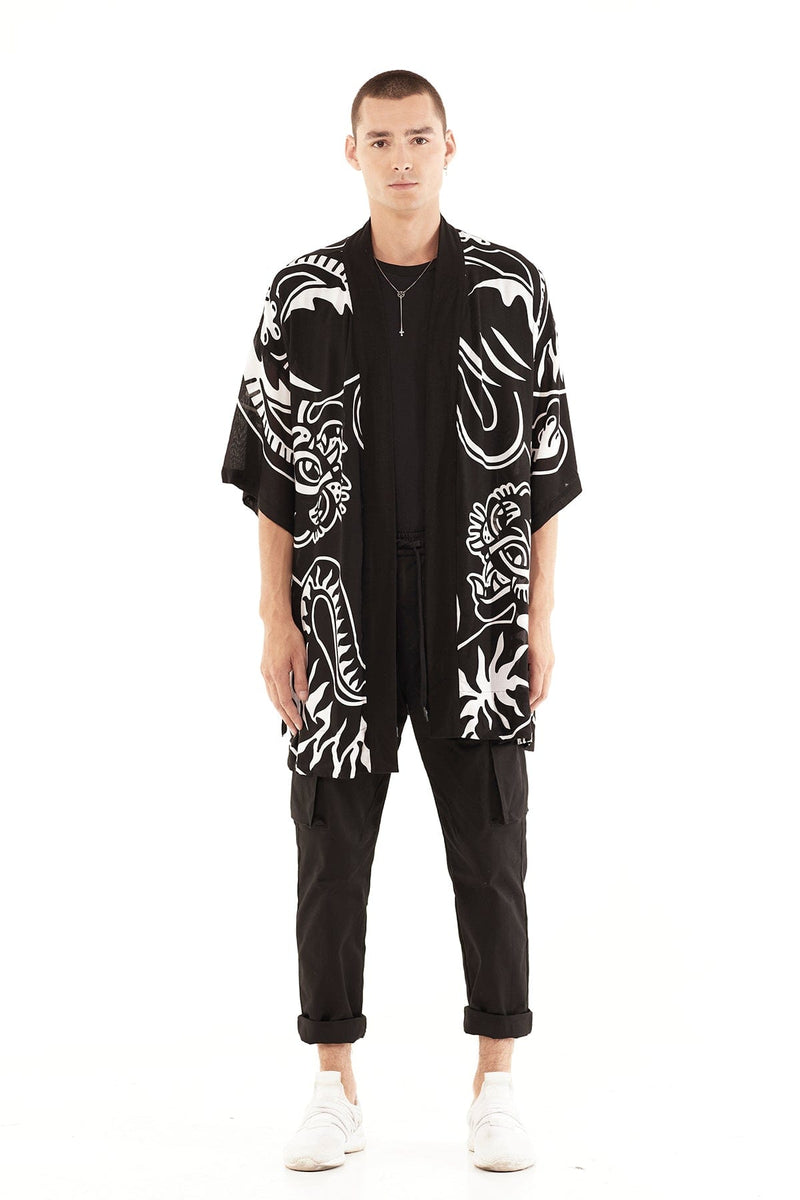 JONNY COTA MEN'S OUTERWEAR ONE SIZE / BLACK TIGER PRINT KIMONO IN BLACK