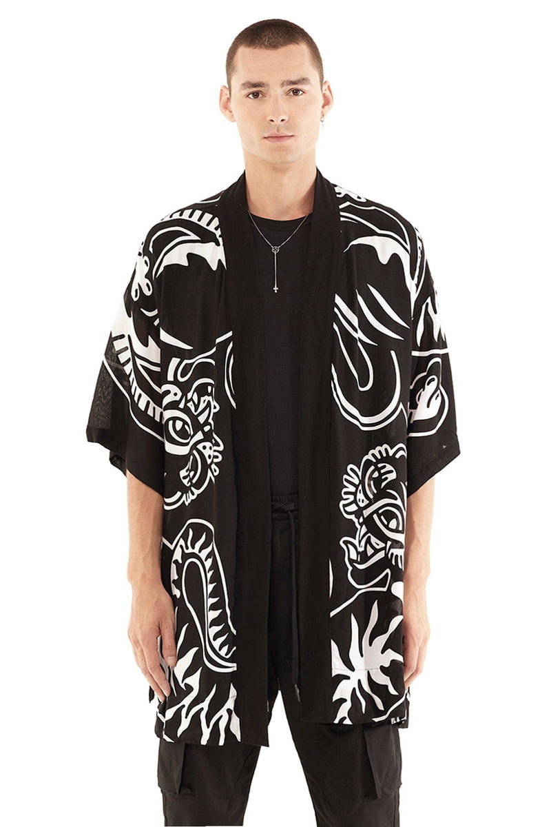JONNY COTA MEN'S OUTERWEAR ONE SIZE / BLACK TIGER PRINT KIMONO IN BLACK