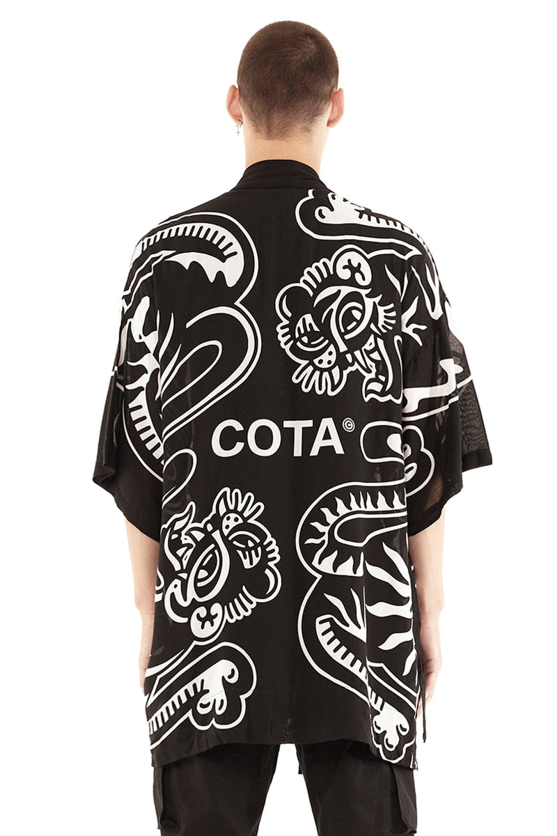 JONNY COTA MEN'S OUTERWEAR ONE SIZE / BLACK TIGER PRINT KIMONO IN BLACK