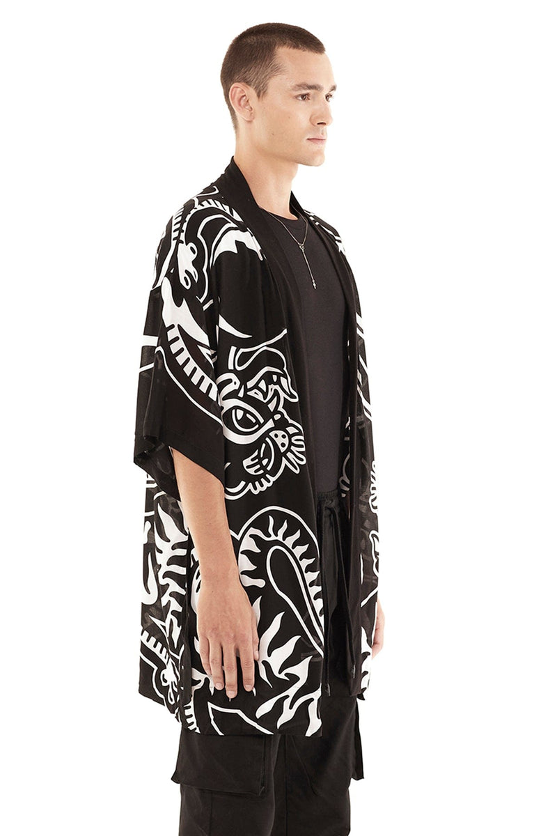JONNY COTA MEN'S OUTERWEAR ONE SIZE / BLACK TIGER PRINT KIMONO IN BLACK