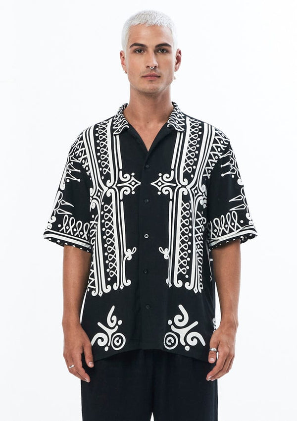 JONNY COTA Men's Top BLACK / S TEMPLE PARTY SHIRT IN BLACK