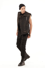 JONNY COTA mens-outerwear LEATHER MARCHING BAND VEST IN BLACK EMBROIDERY