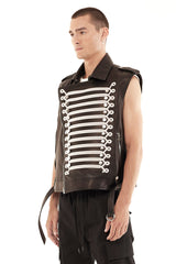 JONNY COTA mens-outerwear LEATHER MARCHING BAND VEST IN SILVER EMBROIDERY