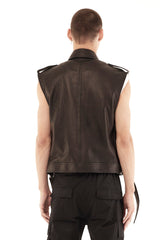 JONNY COTA mens-outerwear LEATHER MARCHING BAND VEST IN SILVER EMBROIDERY