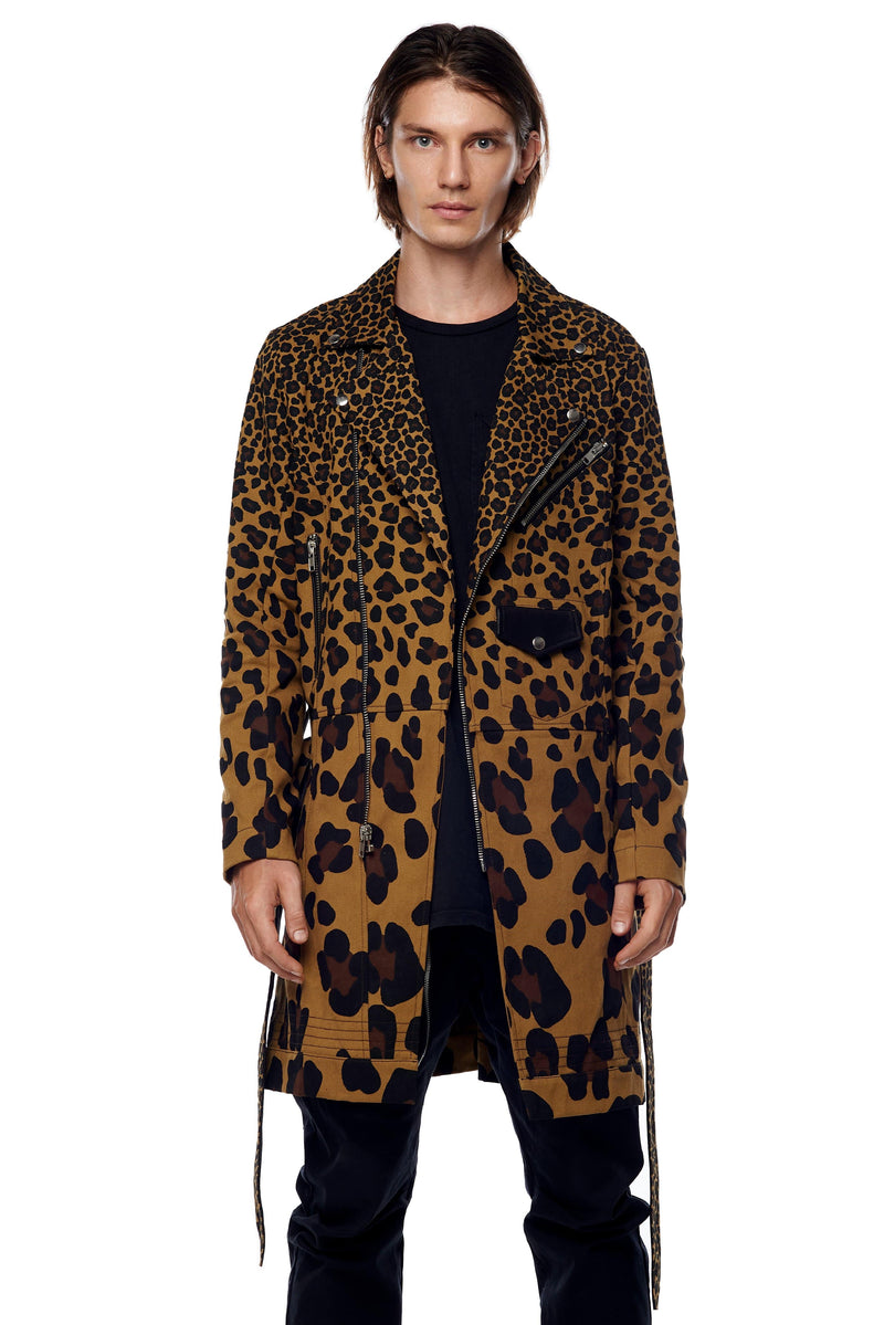 JONNY COTA MENS OUTERWEAR SAHARA LEOPARD PRINT DENIM COAT