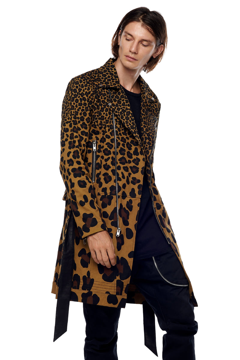 JONNY COTA MENS OUTERWEAR XS SAHARA LEOPARD PRINT DENIM COAT