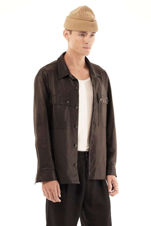 JONNY COTA mens-tops BLACK / XS LEATHER SHIRT JACKET IN BLACK