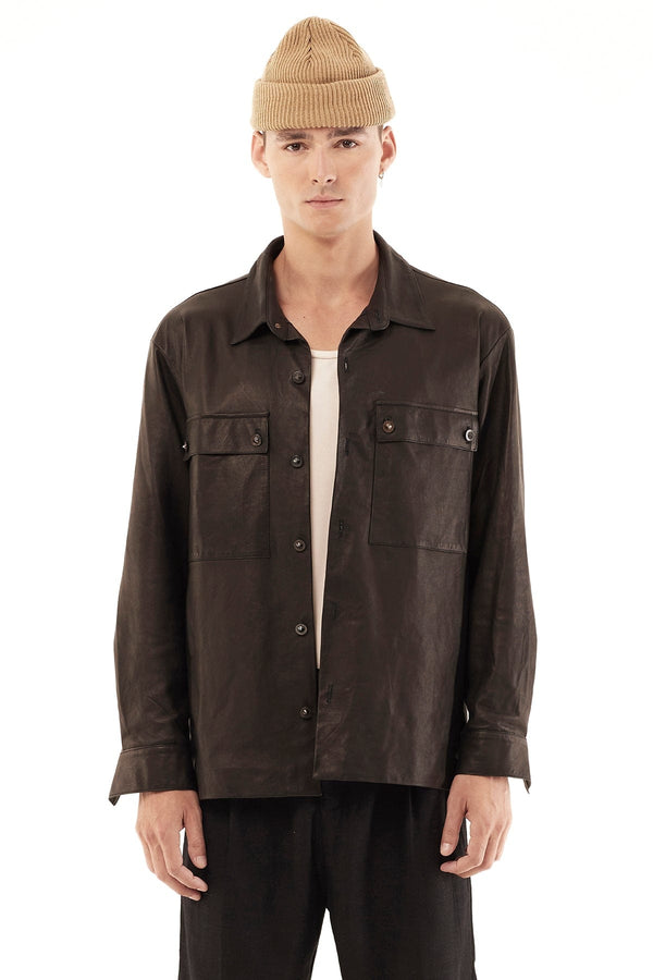 JONNY COTA mens-tops LEATHER SHIRT JACKET IN BLACK