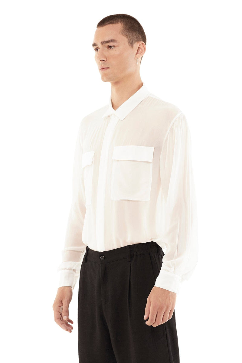 Sheer Collar Shirt For Men in Off White, Off White / L Sheer Collar Shirt For Men in Off White, Off White / L