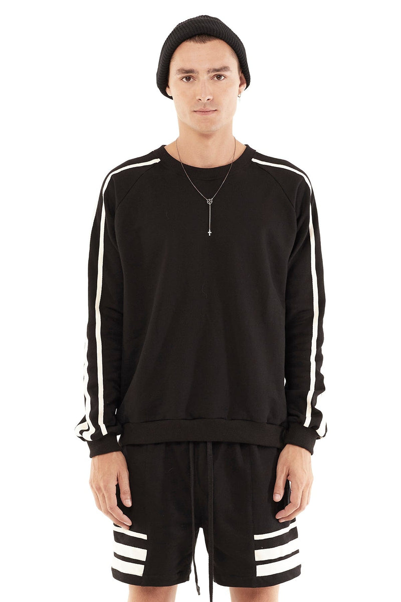 JONNY COTA mens-tops S / BLACK TERRY PULLOVER WITH STRIPES IN BLACK