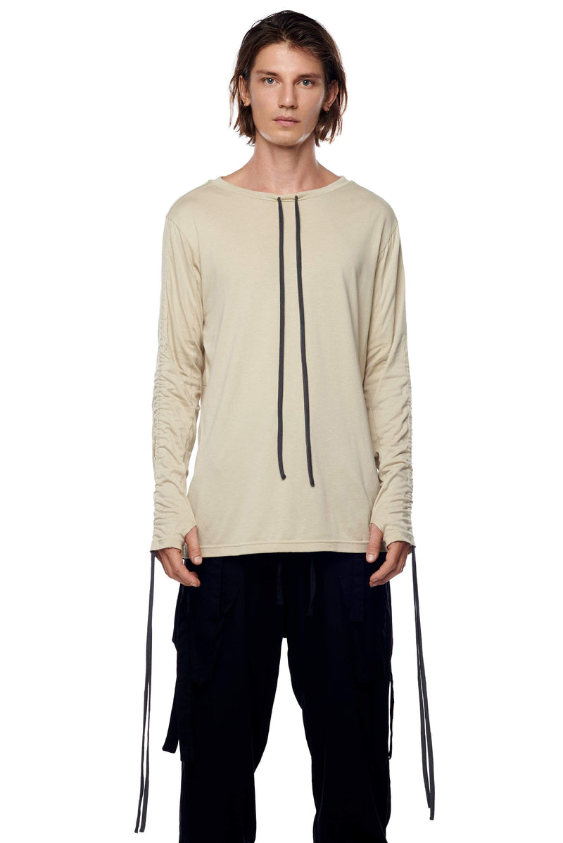 JONNY COTA MENS TOPS S / BONE DRAWSTRING LONG SLEEVE SHIRT IN BONE