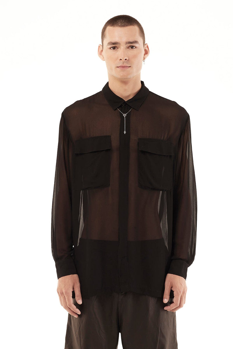 Sheer Collar Shirt For Men in Black, Black / Xxl Sheer Collar Shirt For Men in Black, Black / Xxl