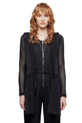 JONNY COTA MESH DRAPED HOODIE IN BLACK