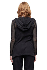 JONNY COTA MESH DRAPED HOODIE IN BLACK