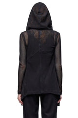 JONNY COTA MESH DRAPED HOODIE IN BLACK