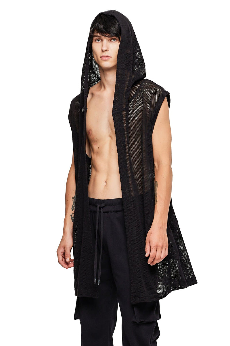 JONNY COTA MESH MONK HOODIE IN BLACK