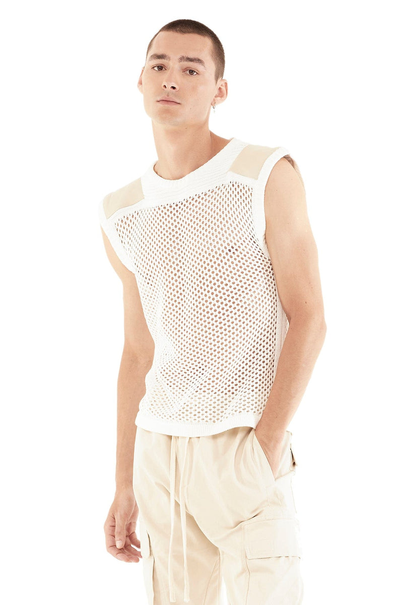 JONNY COTA MILITARY MESH SWEATER IN OFF-WHITE