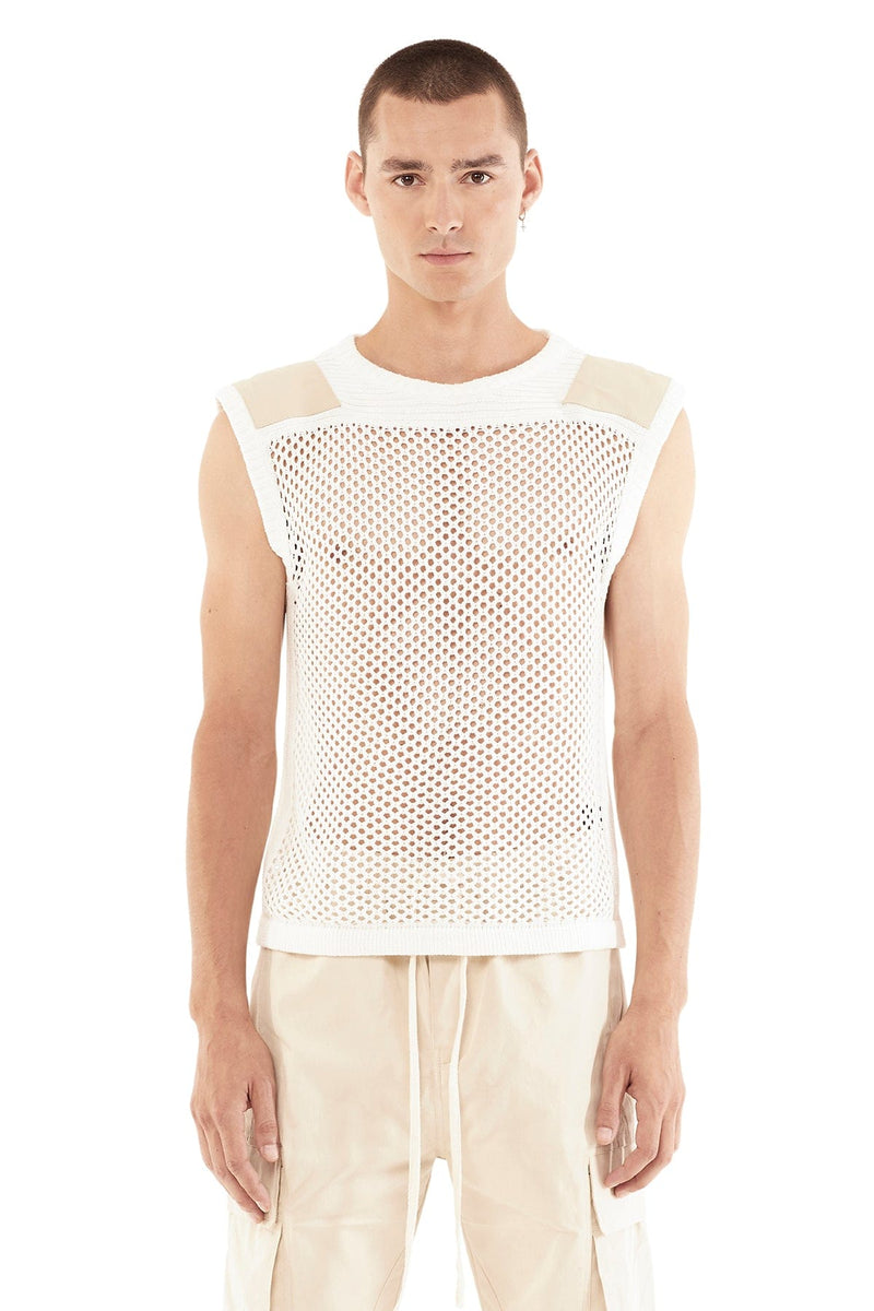 JONNY COTA MILITARY MESH SWEATER IN OFF-WHITE