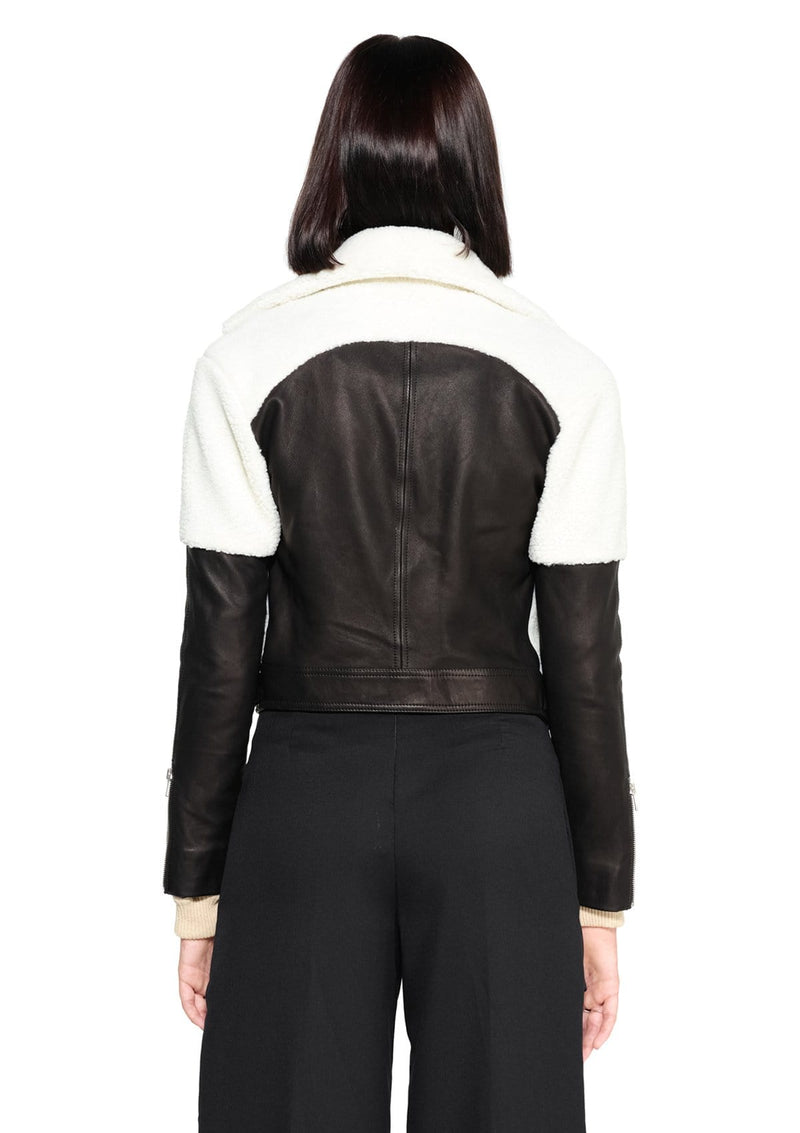 JONNY COTA Outerwear SHEARLING MOTO JACKET IN BONE