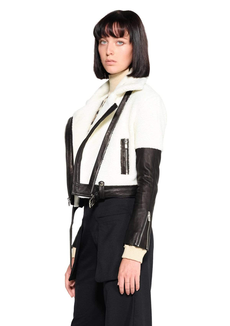 JONNY COTA Outerwear SHEARLING MOTO JACKET IN BONE