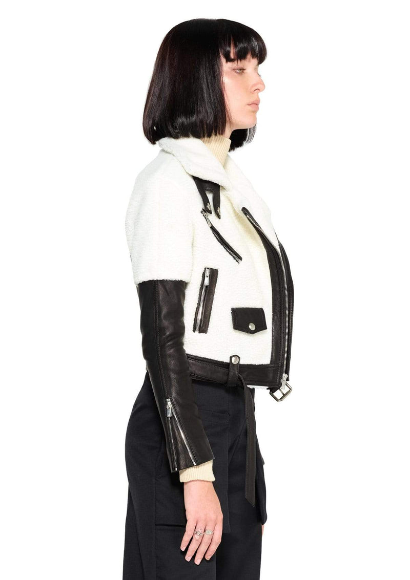 JONNY COTA Outerwear SHEARLING MOTO JACKET IN BONE