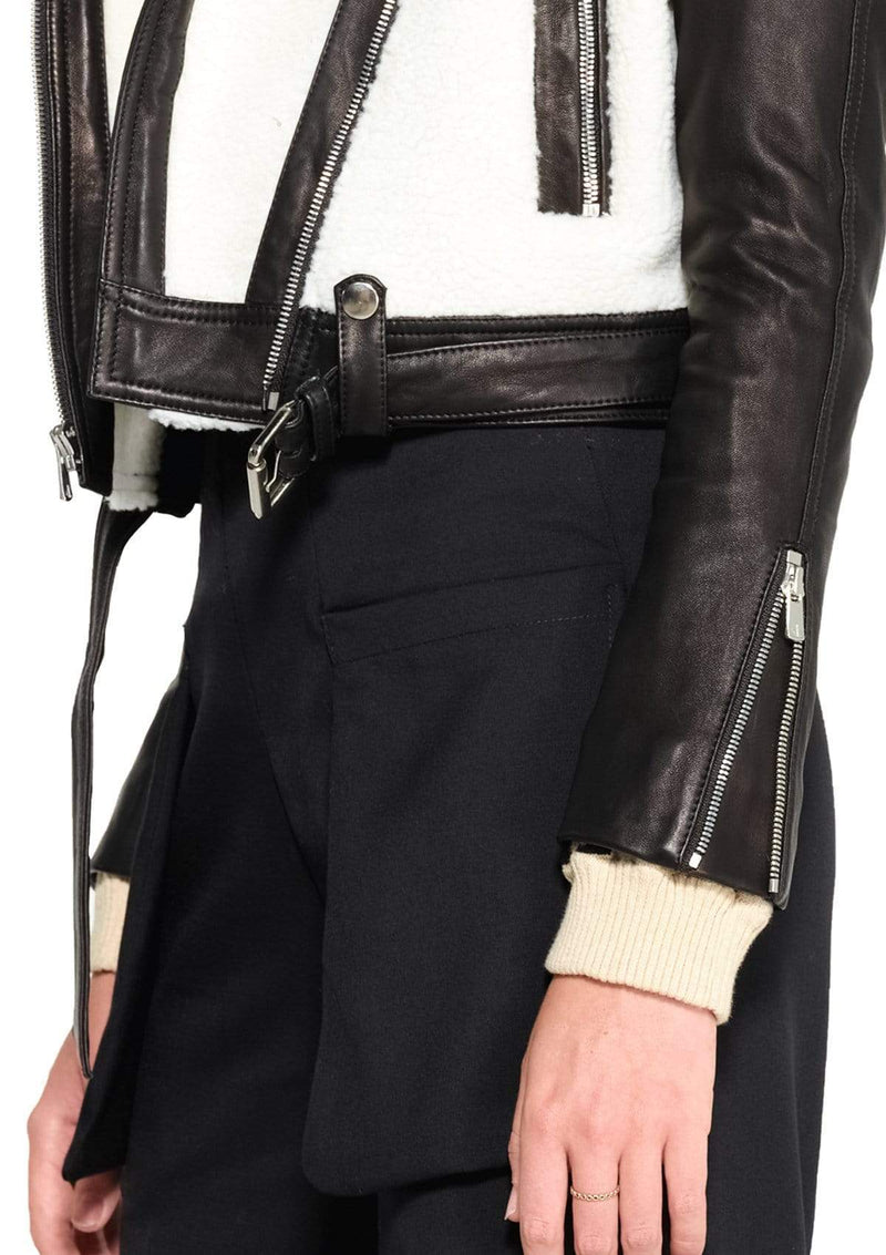 JONNY COTA Outerwear SHEARLING MOTO JACKET IN BONE