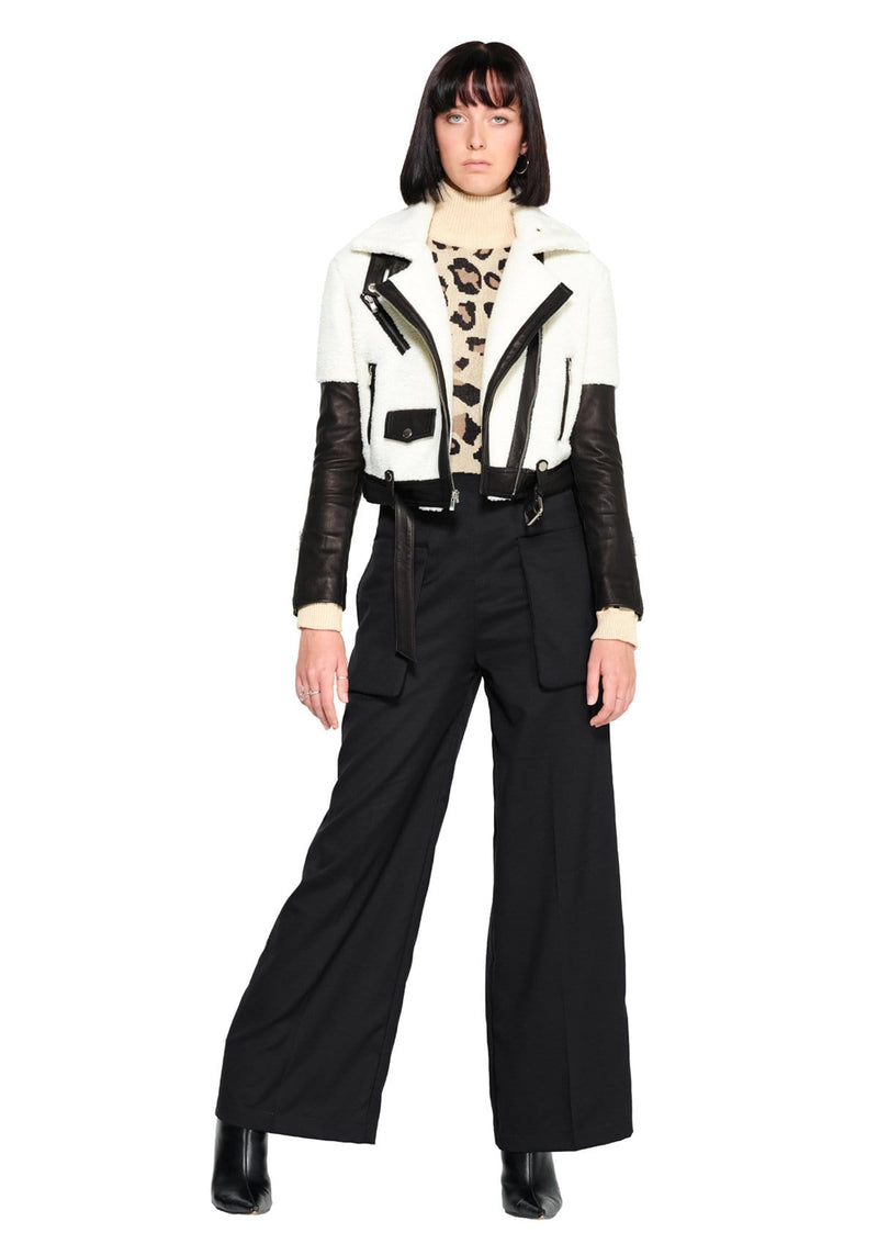 JONNY COTA Outerwear SHEARLING MOTO JACKET IN BONE