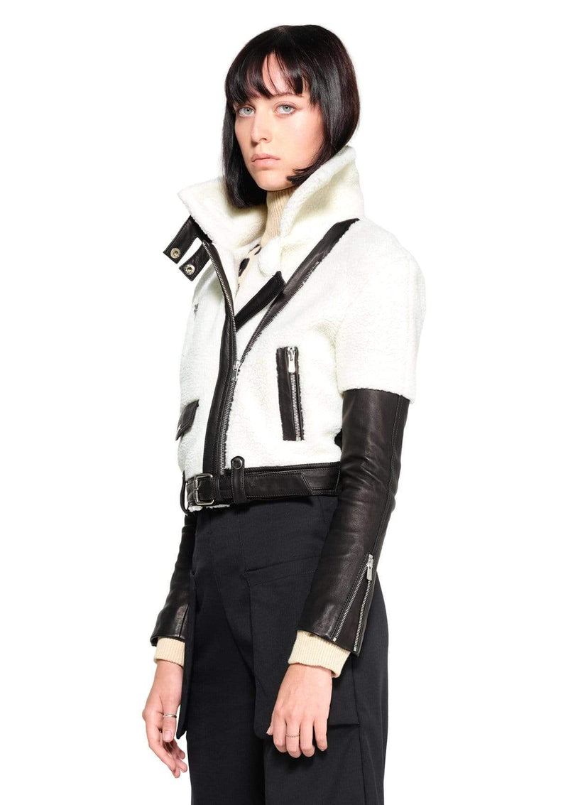 JONNY COTA Outerwear SHEARLING MOTO JACKET IN BONE