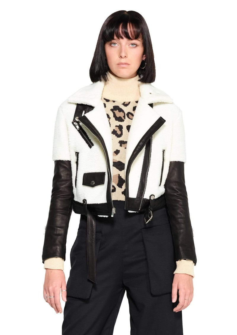 JONNY COTA Outerwear XS / BONE SHEARLING MOTO JACKET IN BONE