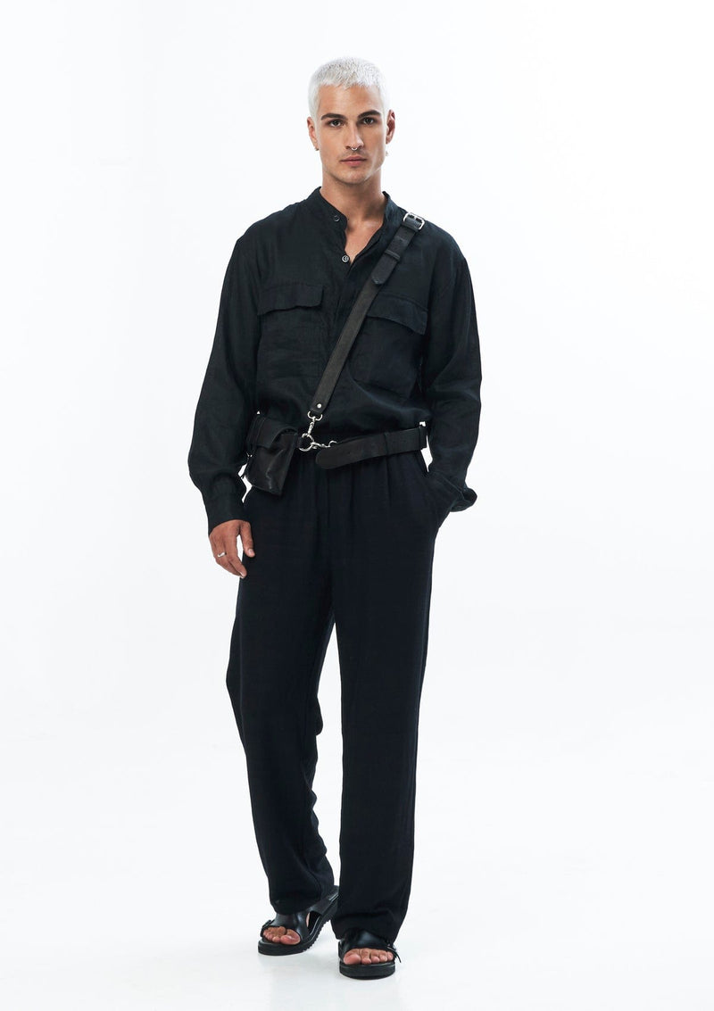 JONNY COTA Pants LINEN TRACK PANTS IN BLACK