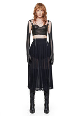 JONNY COTA PLEATED SHEER SKIRT IN BLACK