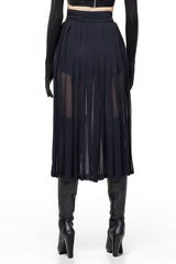 JONNY COTA PLEATED SHEER SKIRT IN BLACK