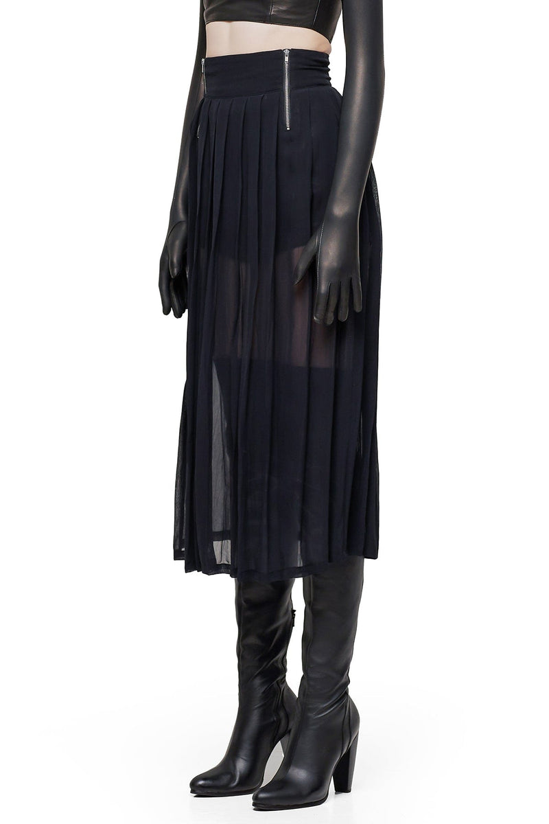 JONNY COTA PLEATED SHEER SKIRT IN BLACK