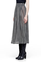 JONNY COTA PLEATED SHEER SKIRT WITH CHAINS PRINT IN BLACK AND BONE