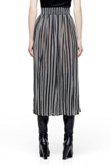 JONNY COTA PLEATED SHEER SKIRT WITH CHAINS PRINT IN BLACK AND BONE