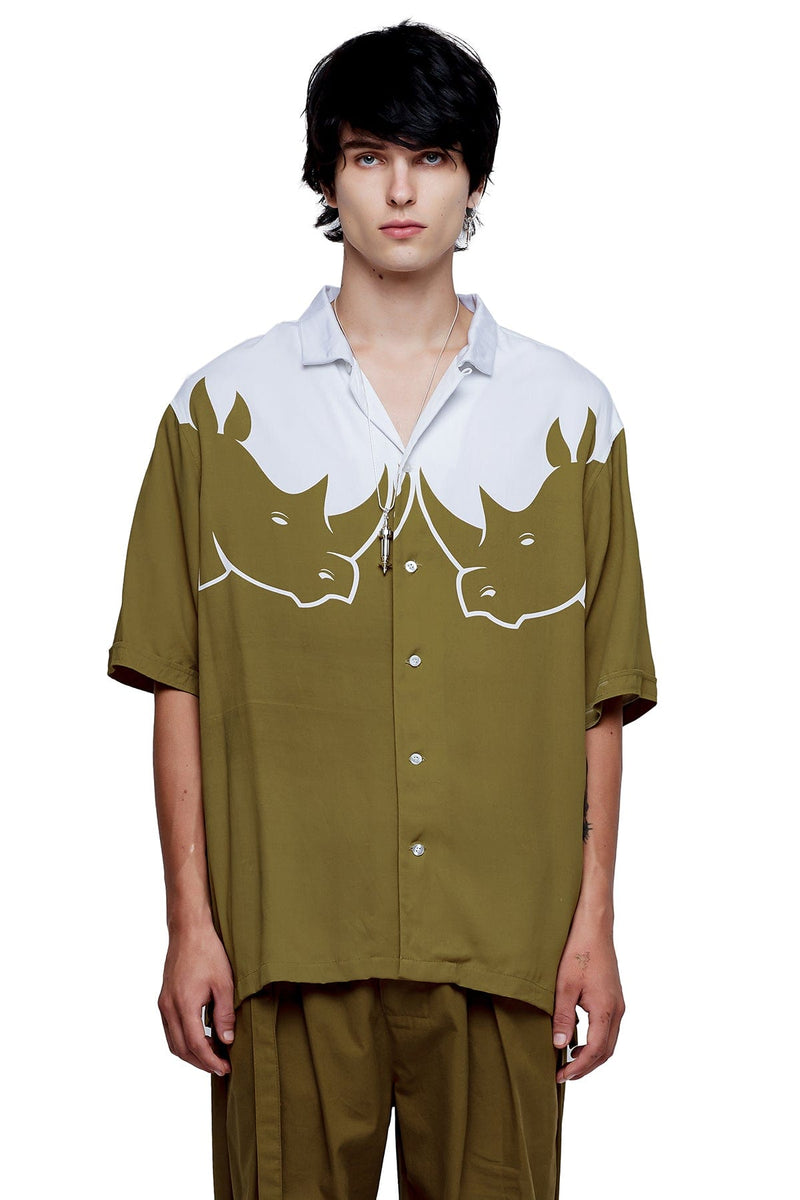 JONNY COTA RHINO BUTTON UP PARTY SHIRT IN OLIVE