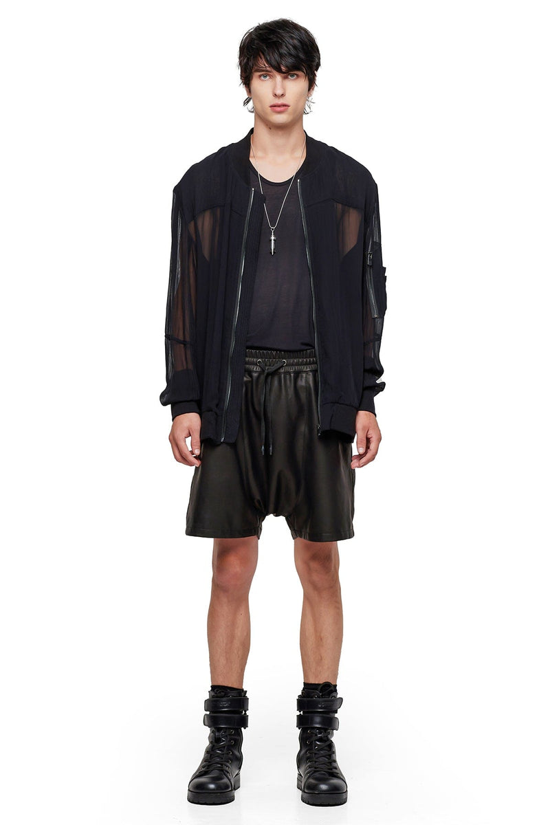 JONNY COTA SHEER BOMBER JACKET IN BLACK