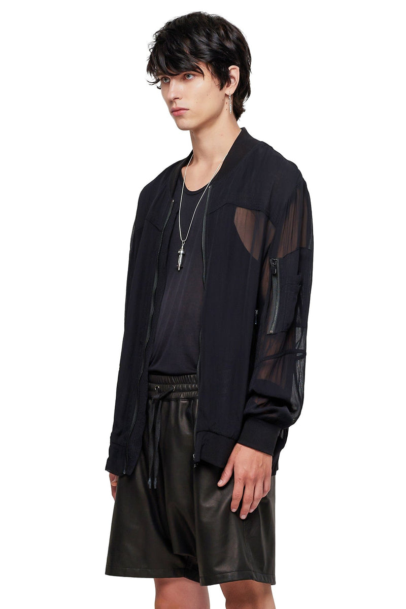 JONNY COTA SHEER BOMBER JACKET IN BLACK