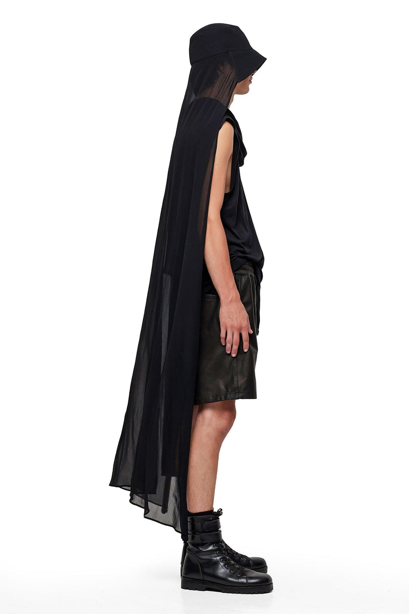 JONNY COTA SHEER CAPE HAT IN BLACK